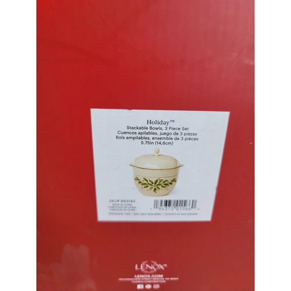 Lenox holiday stackable bowls 3-piece set Xmas mistletoe home‎ decor